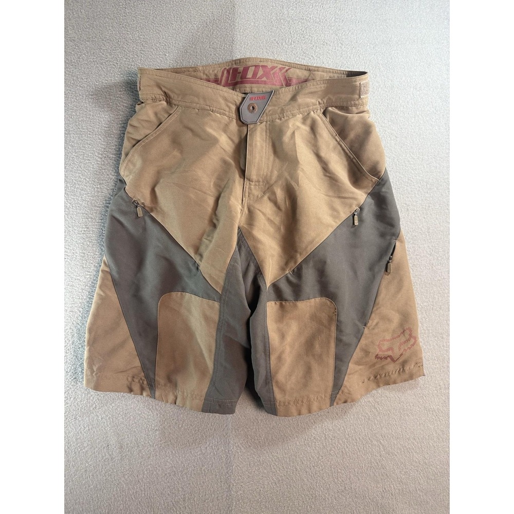 Fox Racing Cycling Shorts Mens 34 Brown Gray Zip Pockets MTB Trail Bike Outdoor